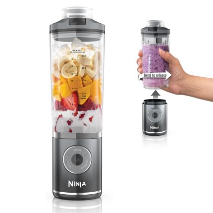 Blast Max, Portable & Personal Blender + Twist & Go, Smoothie, Blend, Ice Crush, 3 Programs, Cordless, 22 oz removable Vessel, Dishwasher Safe, Leakproof, Grey, BC251GY